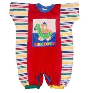 RARE!⭐️ Vintage OshKosh B'gosh Striped Baby Bodysuit Primary Colors 24 Months